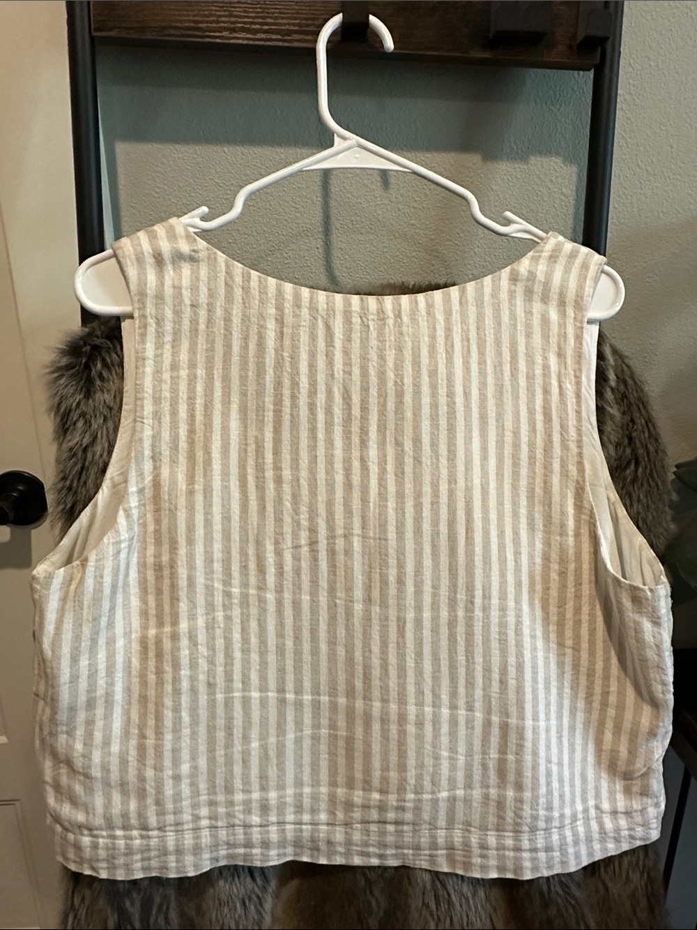 Abercrombie & Fitch Cream and White Striped Linen-Blend Square Neck Tank - Picture 5 of 6